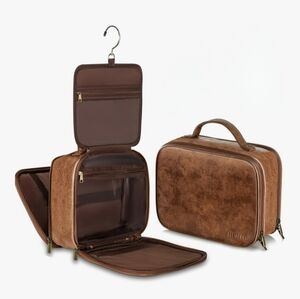 Elviros Travel Toiletry Bag for Cosmetics, Large Hanging PU Leather Makeup Bag